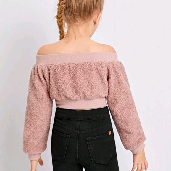 SHEIN Girls Off Shoulder Zip Up Teddy Jacket - Picture 2 of 5